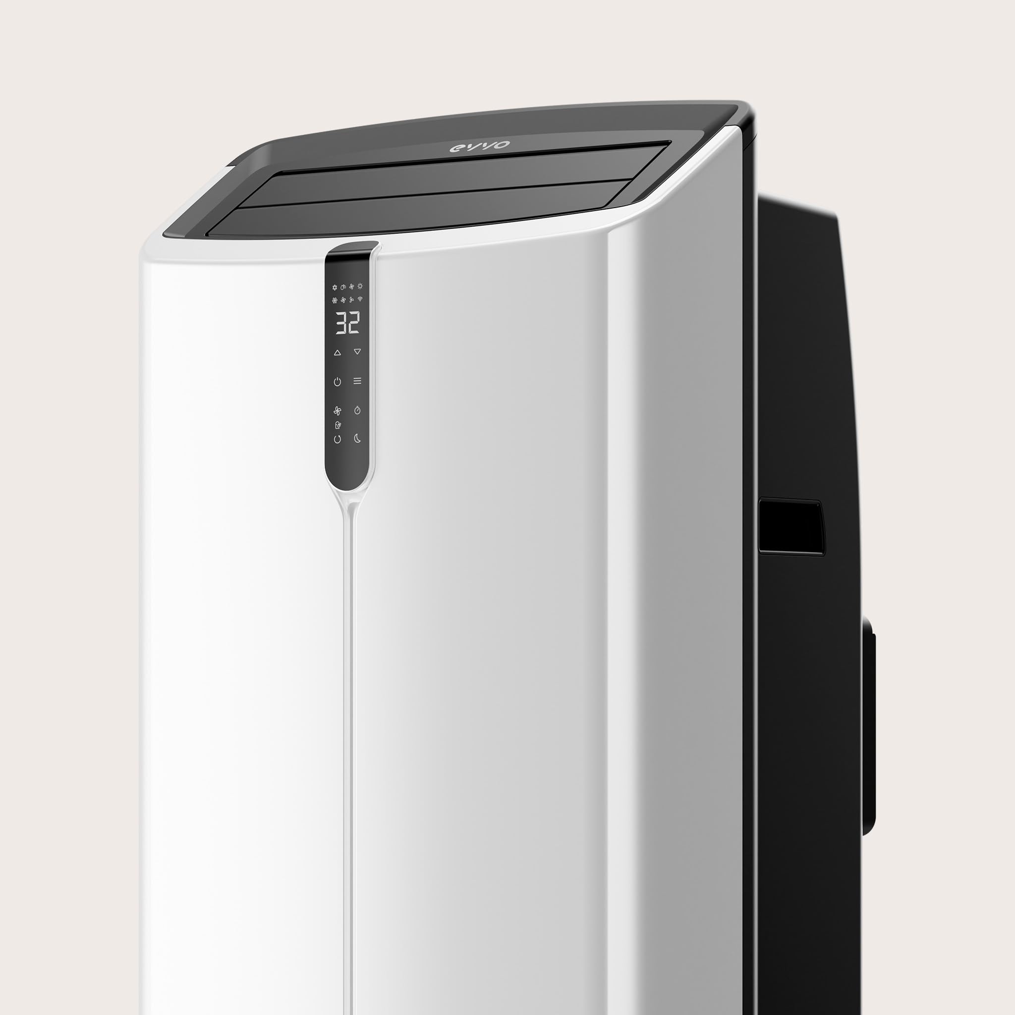 Aire acondicionado portátil EVVO Clima Silent blanco con panel digital.