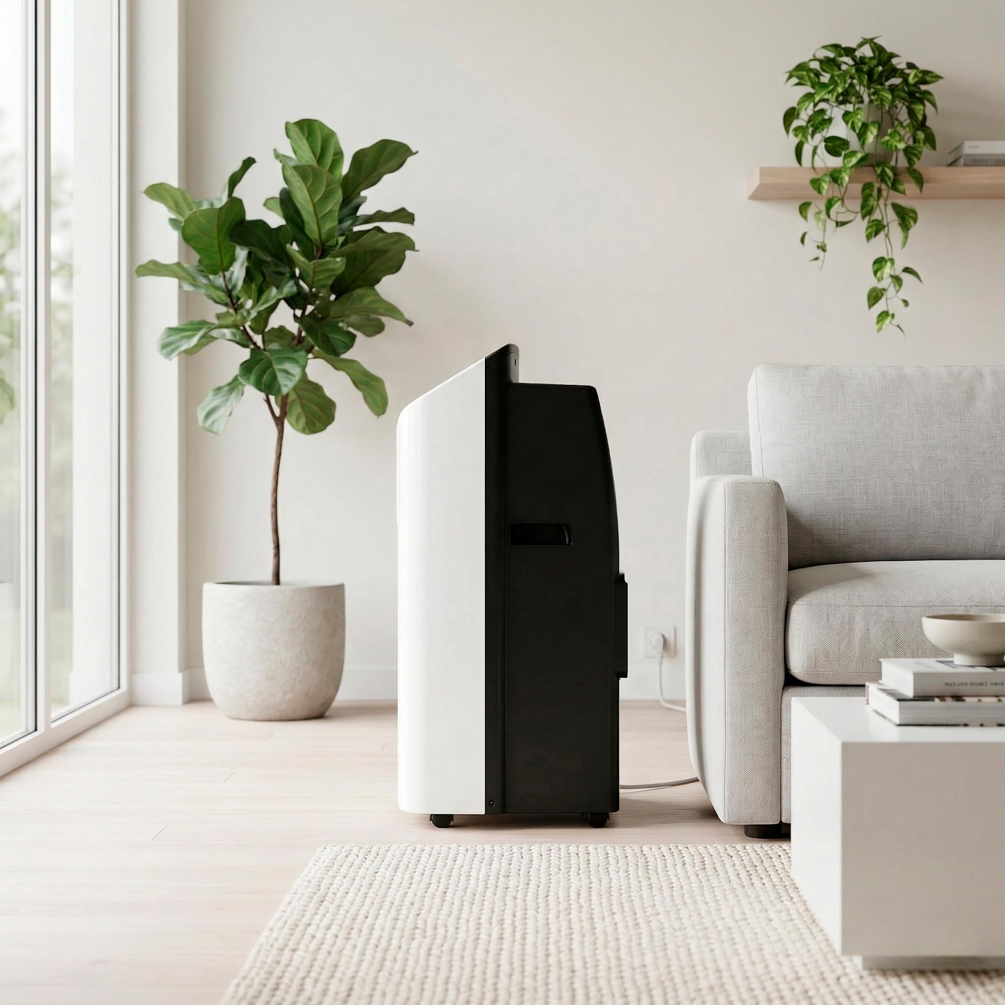Aire acondicionado portátil EVVO Clima Silent en sala moderna minimalista