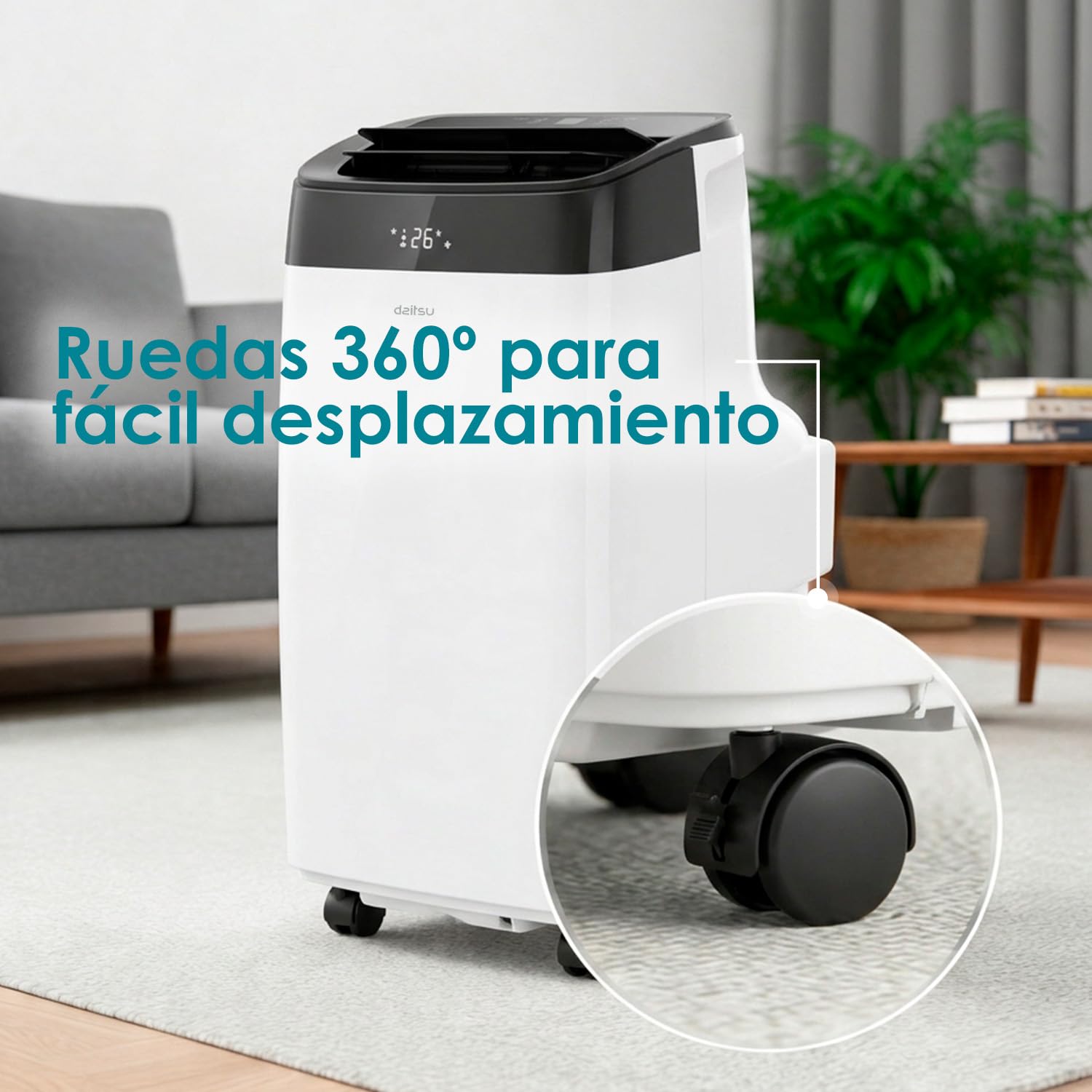 Aire acondicionado portátil Daitsu con ruedas 360 para fácil movimiento