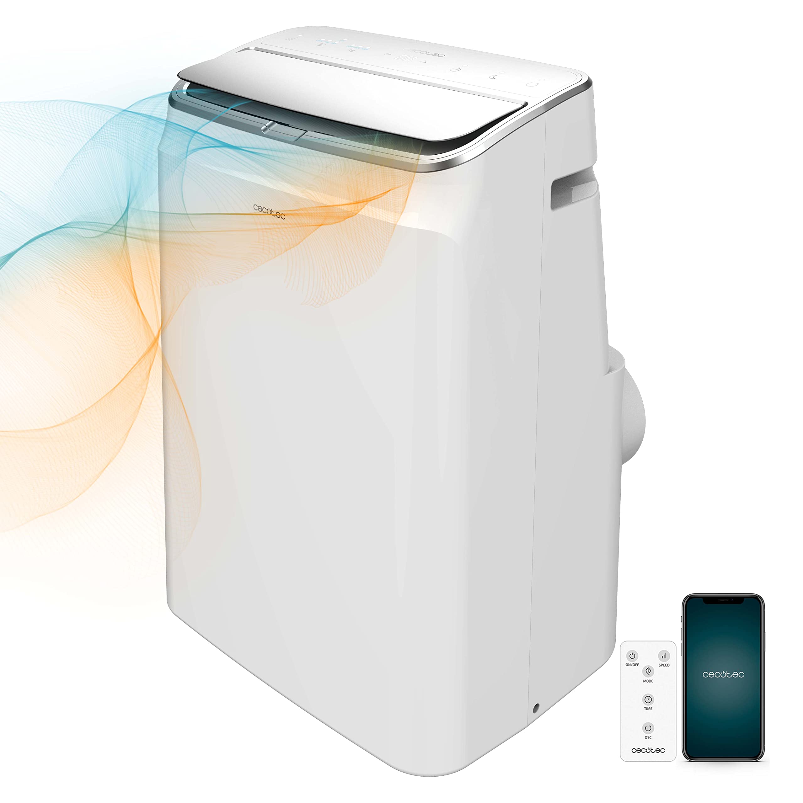 Aire acondicionado portátil Cecotec ForceClima 12600 con mando a distancia y flujo de aire ilustrado