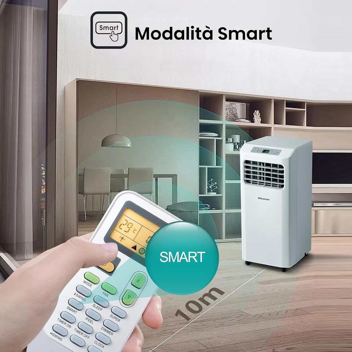 Aire acondicionado portátil Hisense con mando a distancia y función Smart