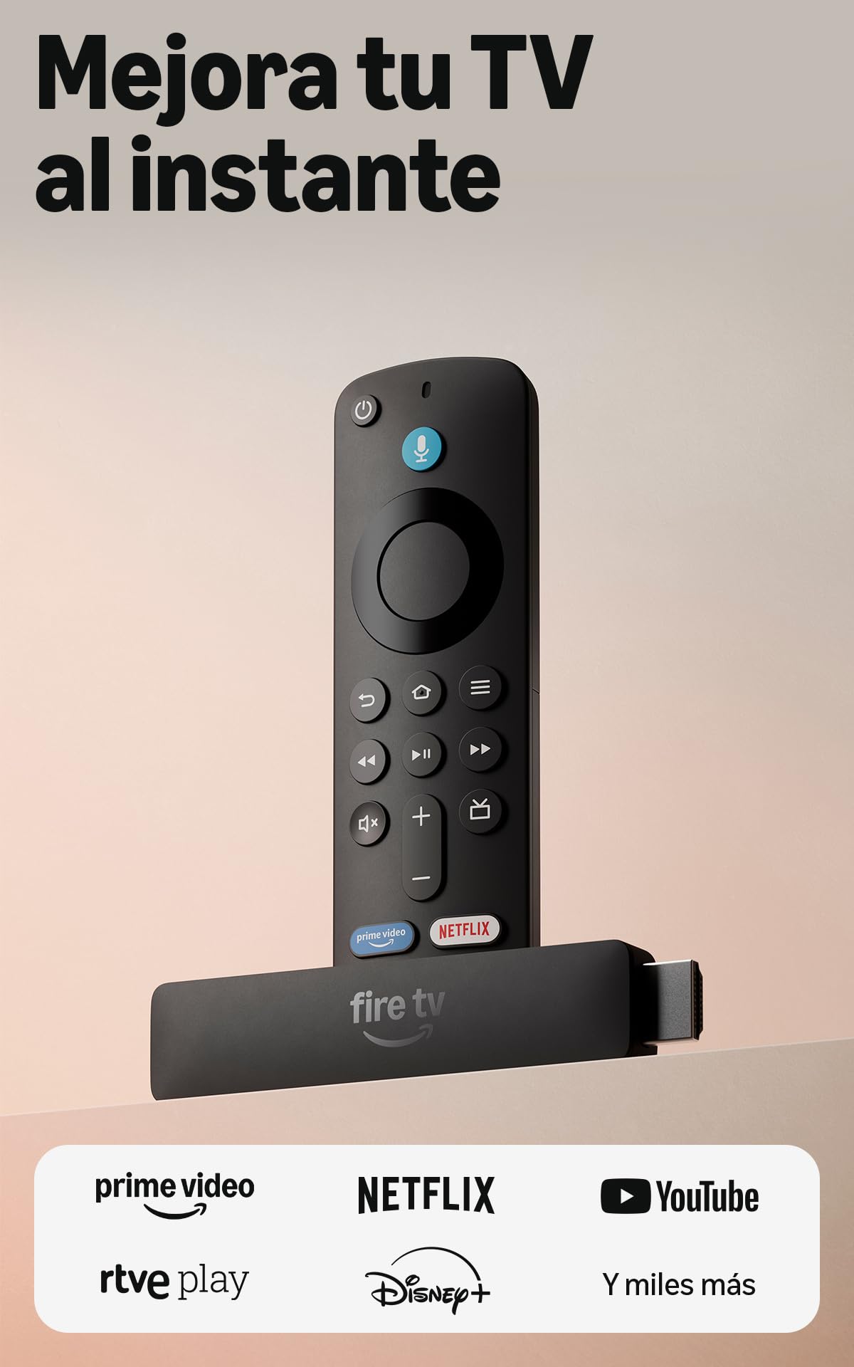 Fire TV Stick HD con mando Alexa y logos de streaming