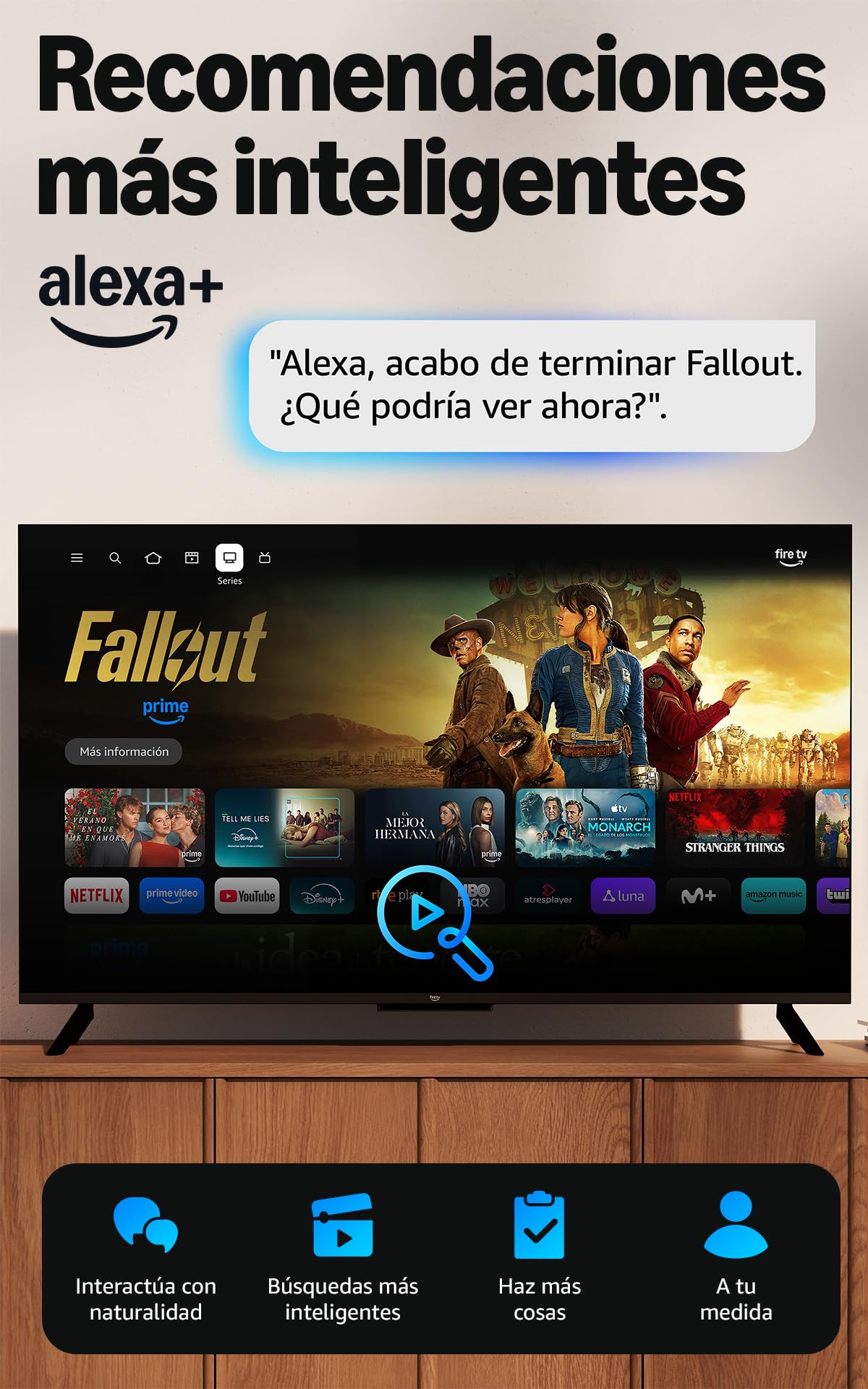 Televisor con Fire TV Stick HD y recomendaciones Alexa+ activas