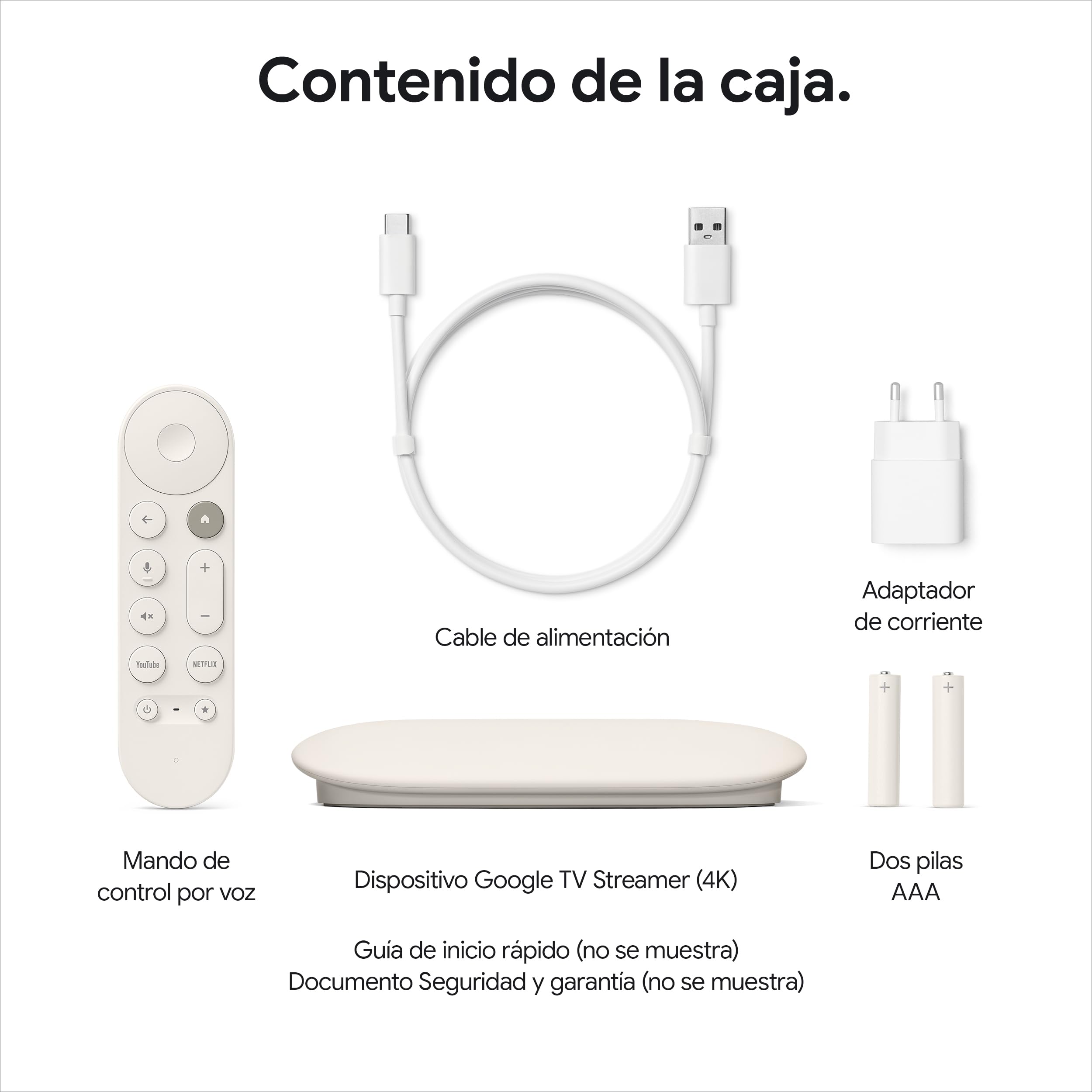 Contenido completo del Google TV Streamer 4K y sus accesorios
