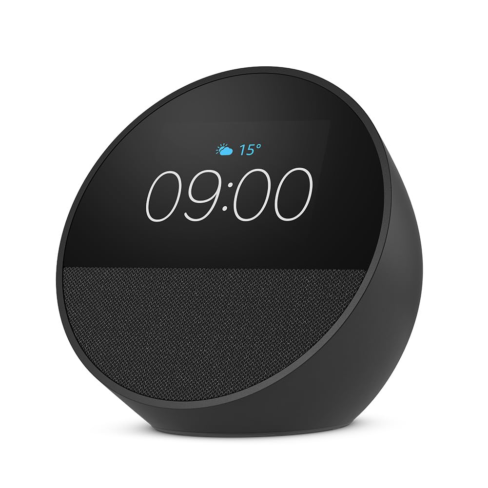 Amazon Echo Spot negro con pantalla digital y altavoz integrado