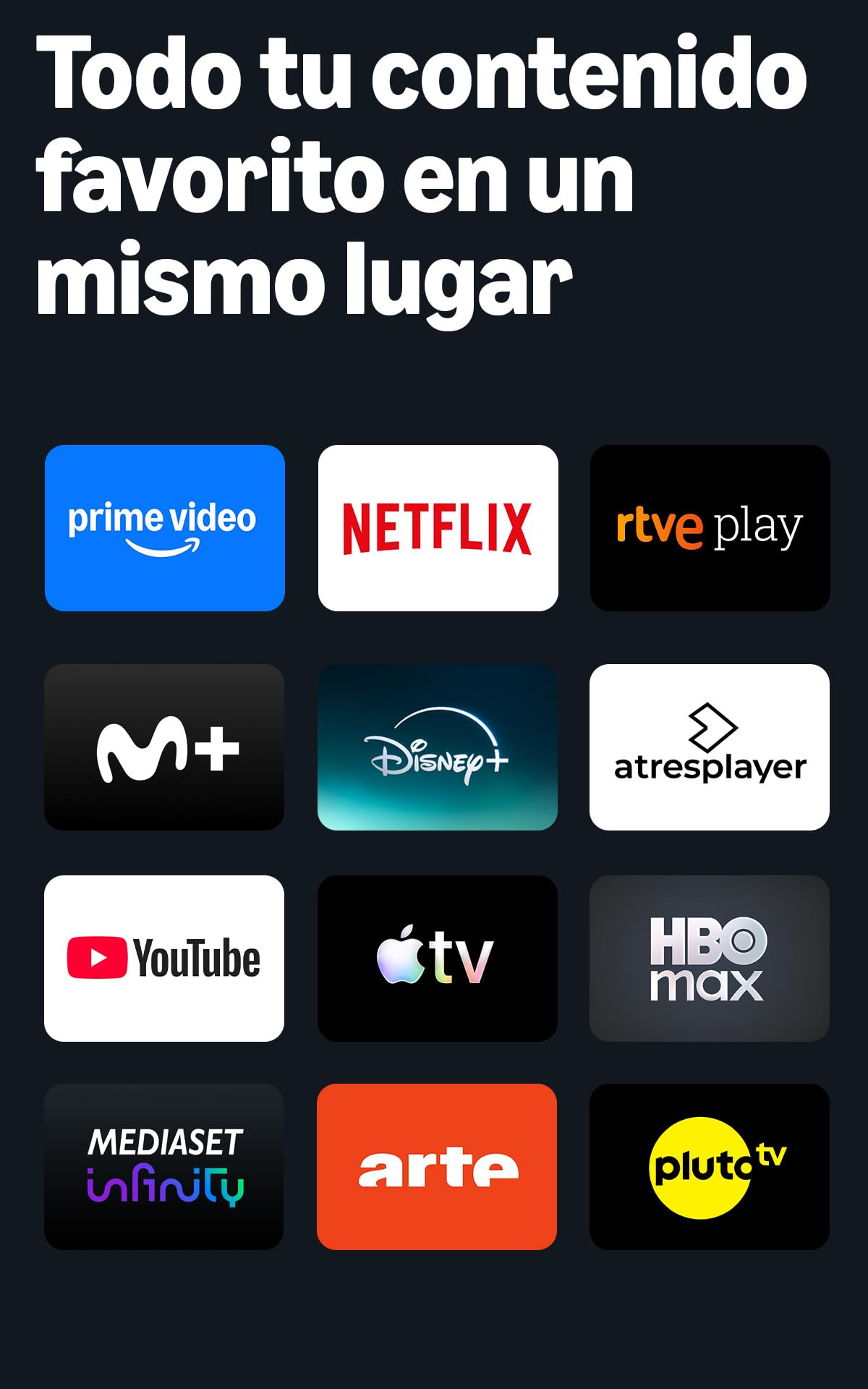 Iconos de servicios de streaming populares sobre fondo oscuro