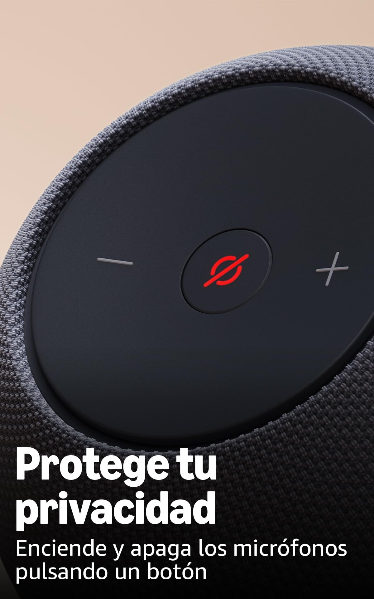Detalle botón de privacidad Echo Dot Max grafito con luz roja