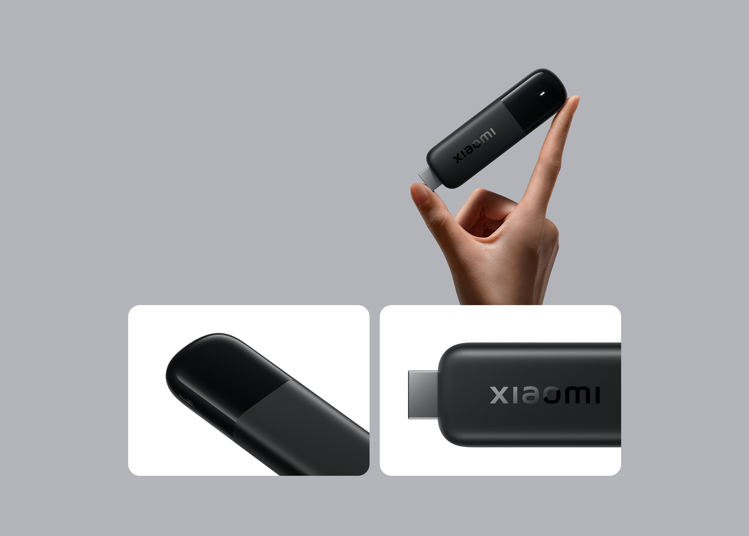 Dispositivo USB Xiaomi negro en mano y detalles de diseño