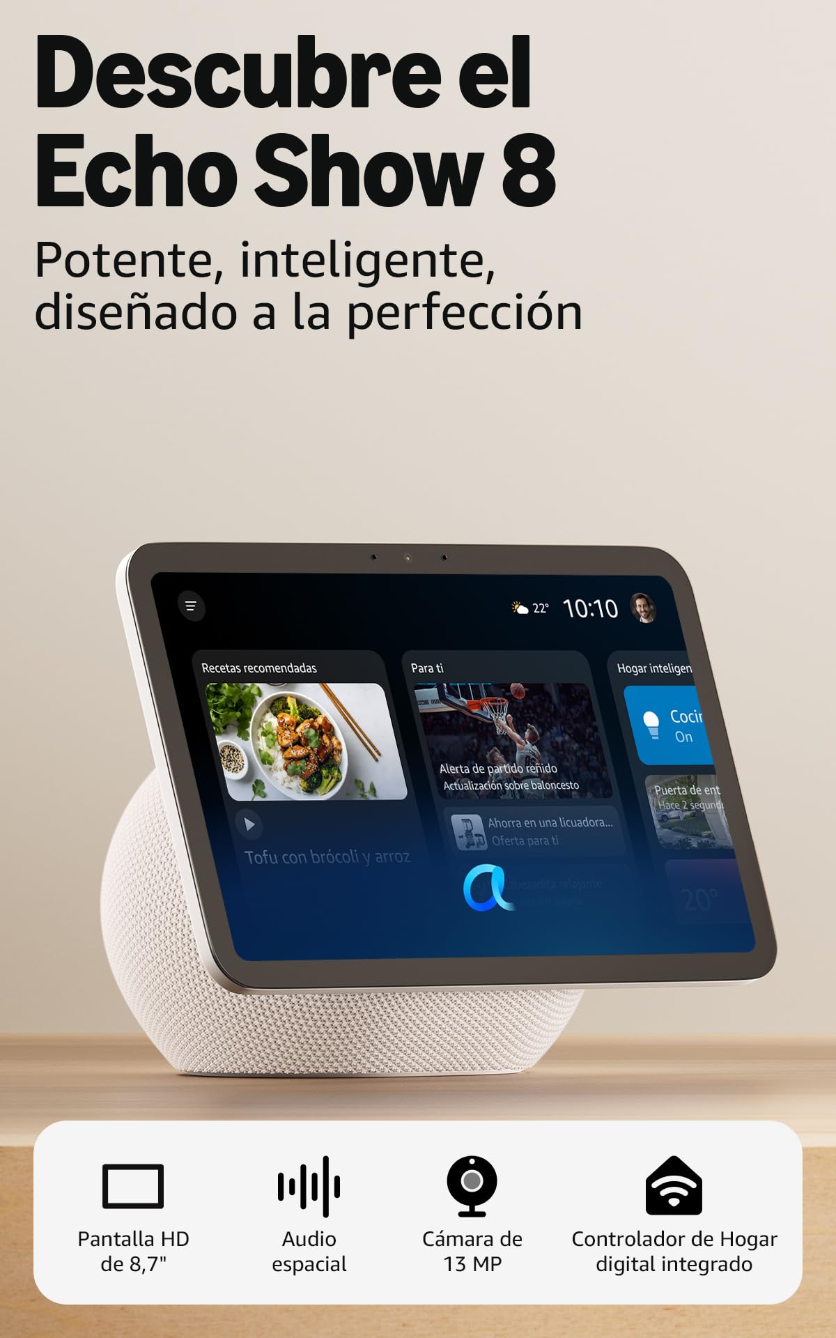 Amazon Echo Show 8 pantalla HD con audio espacial y control hogar digital