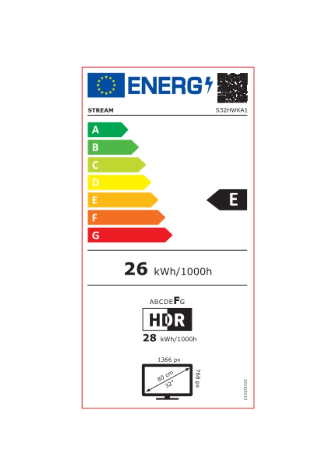 Etiqueta energética clase E para Smart TV Stream System 32 pulgadas