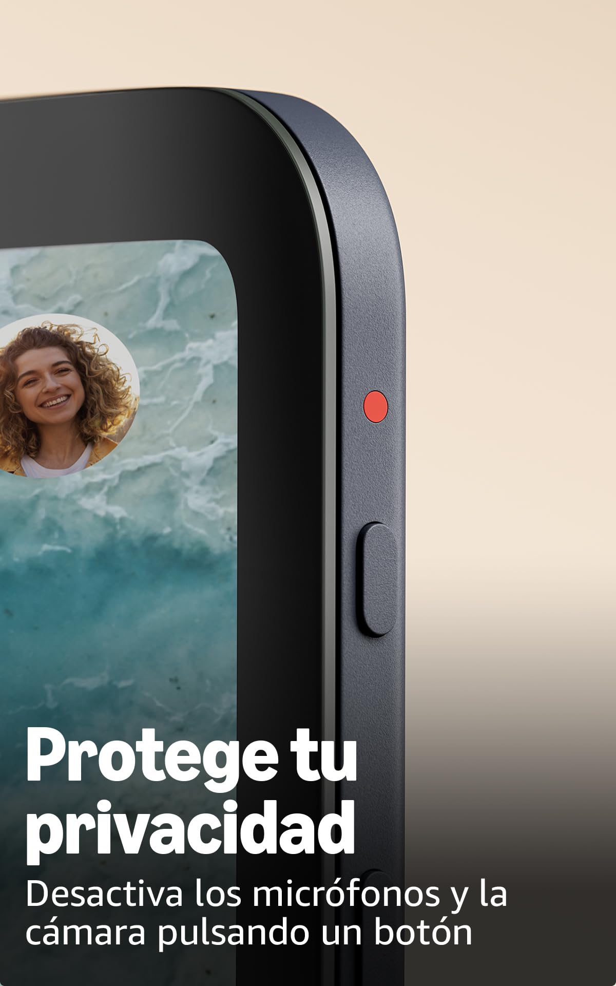 Botón de privacidad Amazon Echo Show 11 con luz roja activada