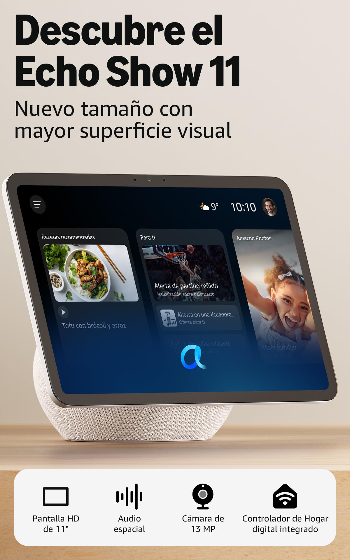 Amazon Echo Show 11 pantalla grande con audio espacial en gris grafito
