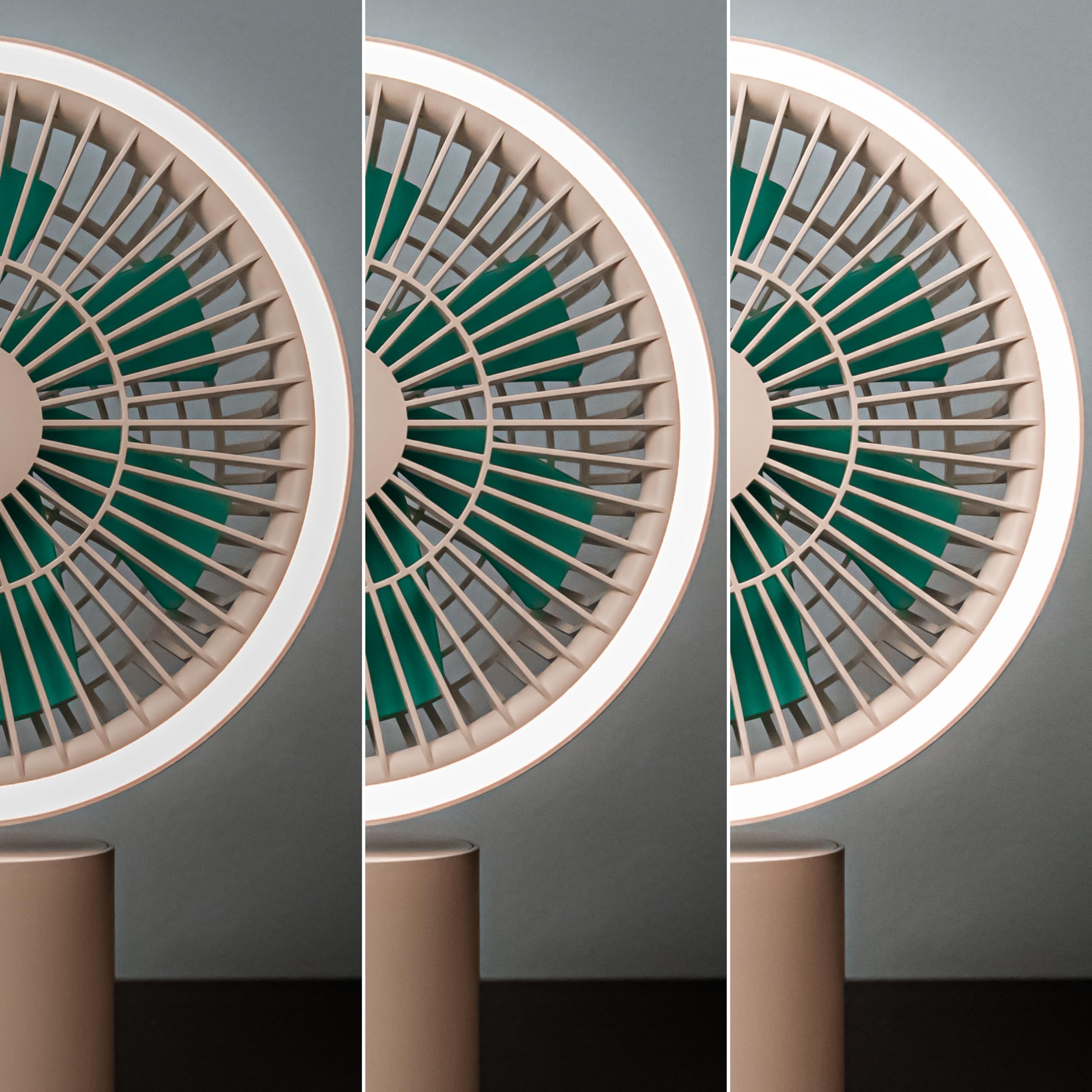 Primer plano del ventilador Cecotec EnergySilence 8000 con aro LED encendido