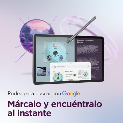 Lenovo Idea Tab 11 pulgadas con Tab Pen mostrando función Circle to Search en pantalla educativa de geografía.