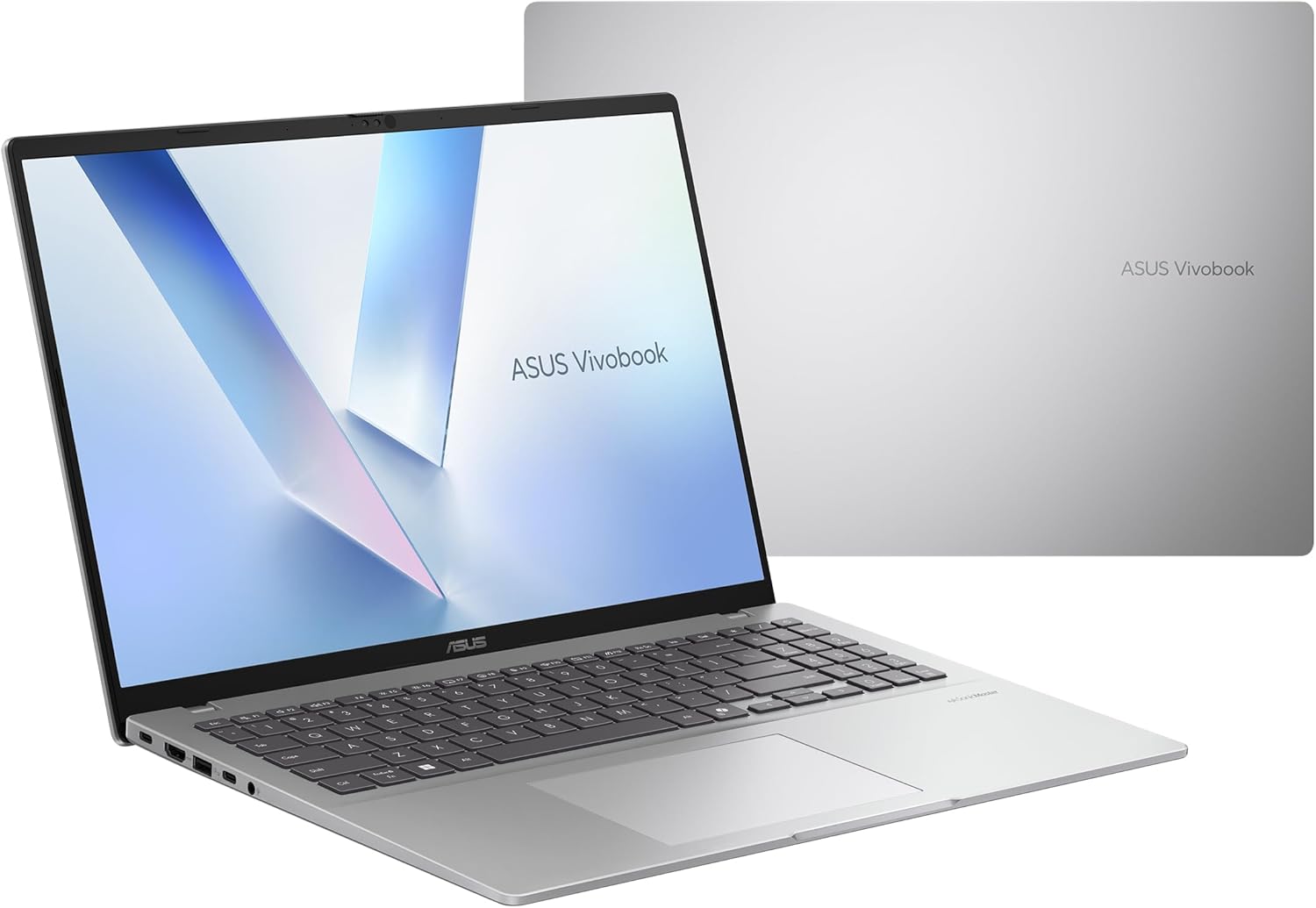 Portátil ASUS Vivobook abierto mostrando pantalla, teclado y touchpad.