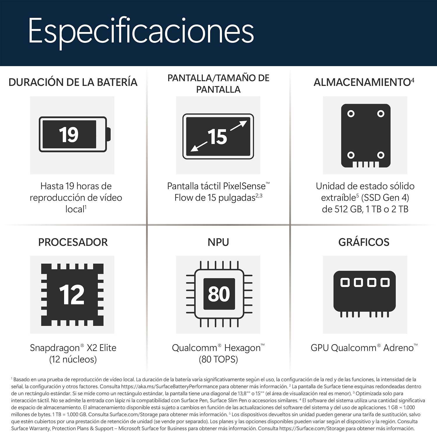 Microsoft Surface Laptop: Especificaciones técnicas