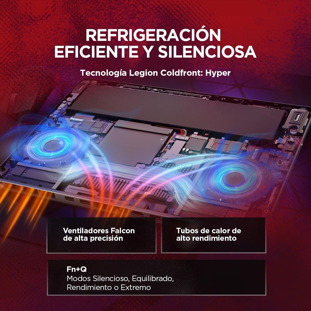 Vista interna de Lenovo Legion 5 Gen 11 mostrando su avanzado sistema de refrigeración con