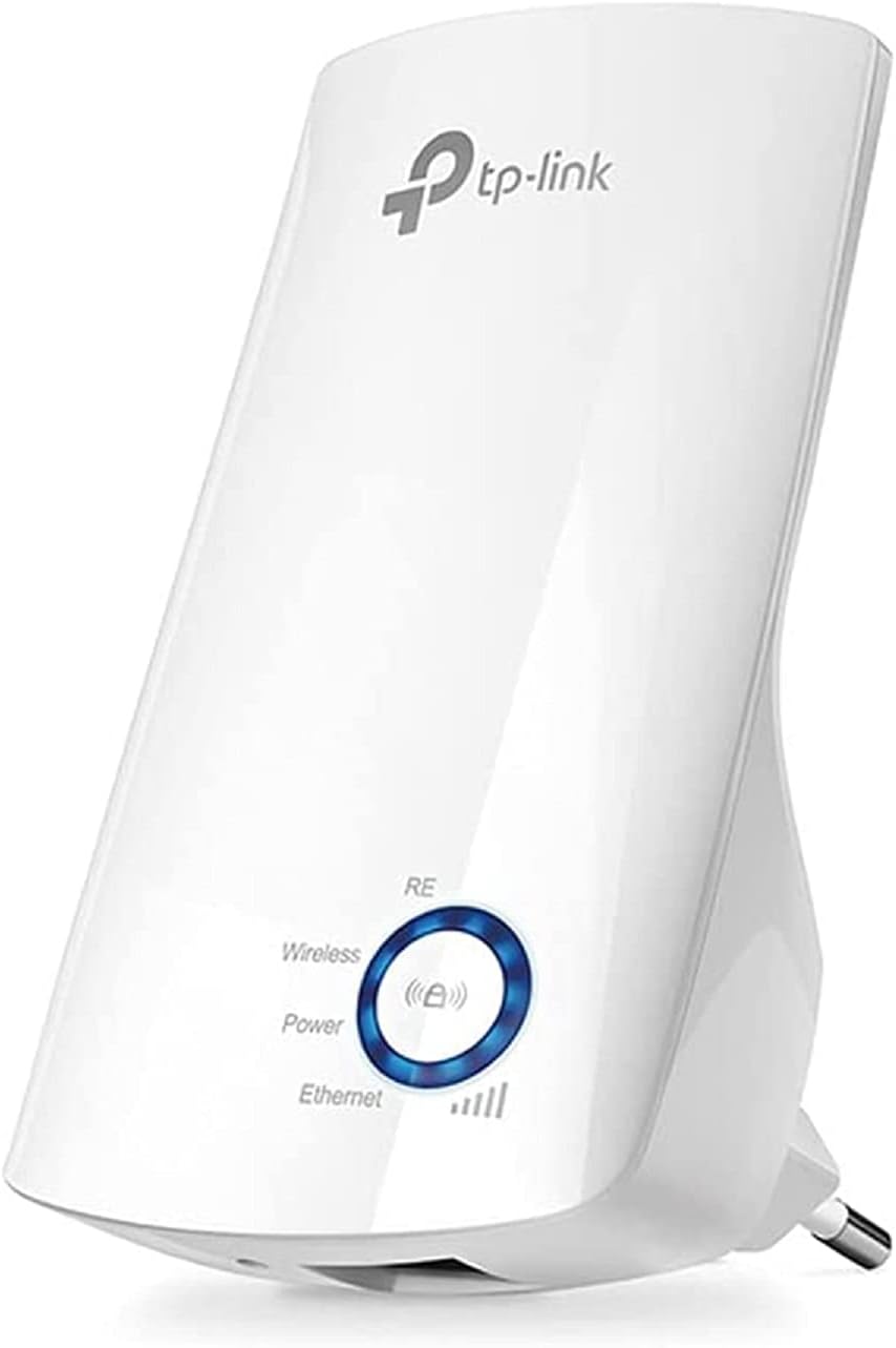 Repetidor Wi-Fi TP-Link N300 Tl-WA850RE con indicadores LED y botón de configuración.