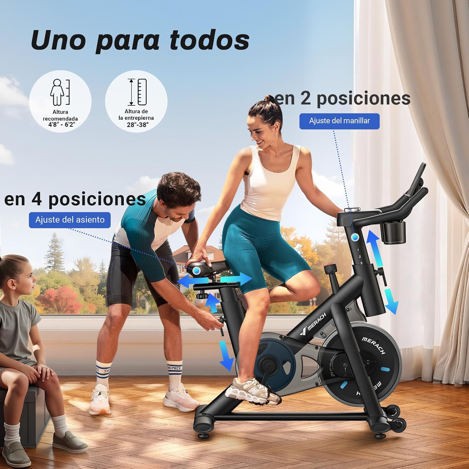 Bicicleta estática con ajuste de altura en un salón