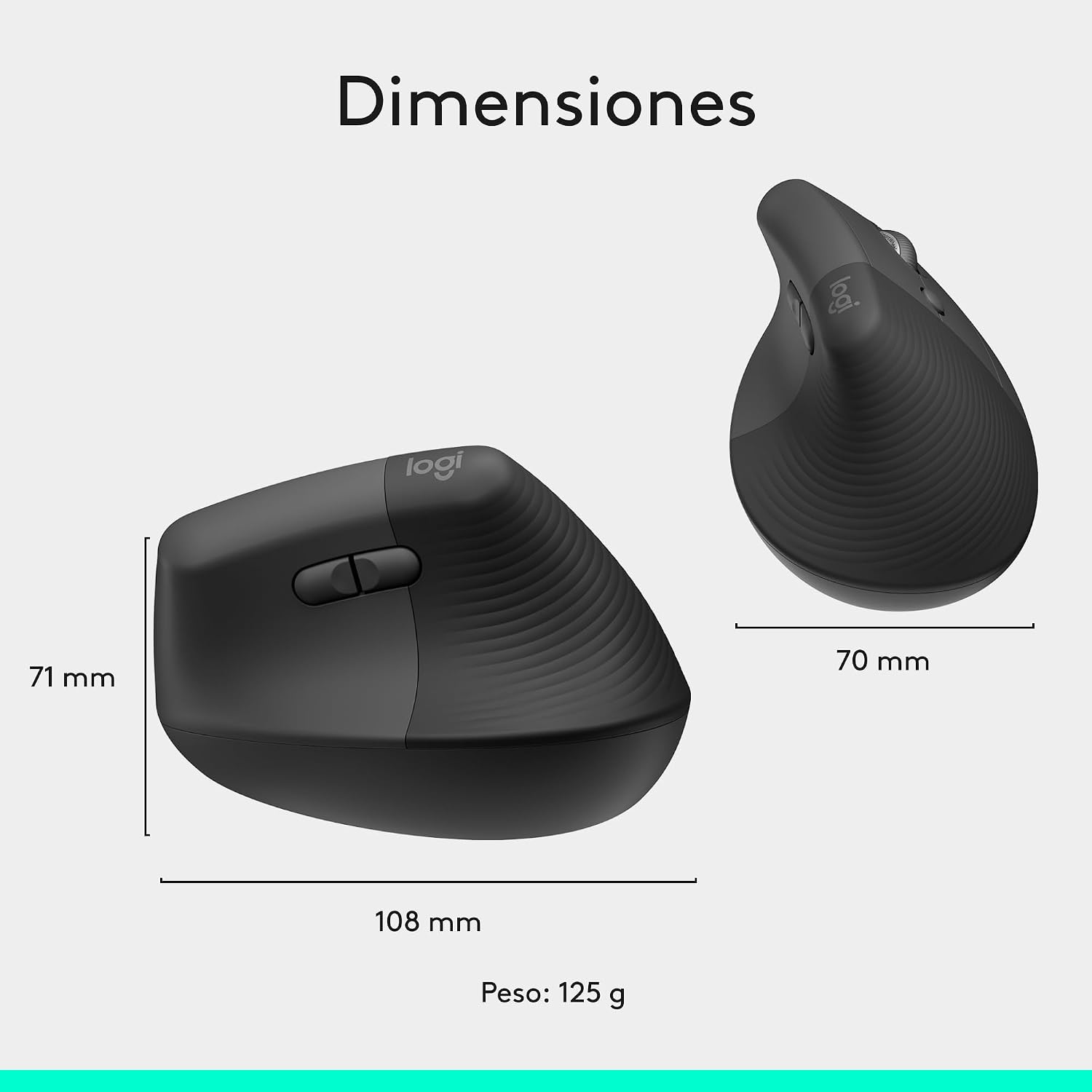 Dimensiones del ratón Logitech Lift Ergonómico Vertical