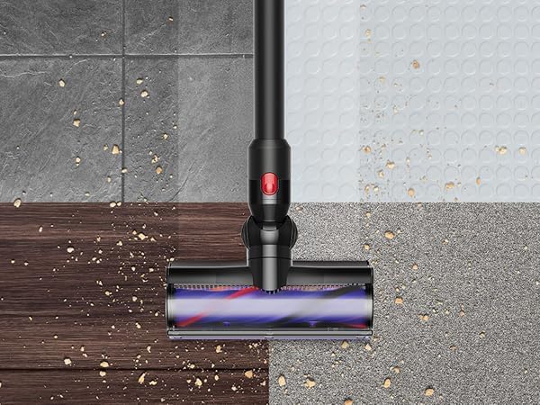 Aspiradora Dyson V8 Cyclone en uso sobre diferentes tipos de suelo.