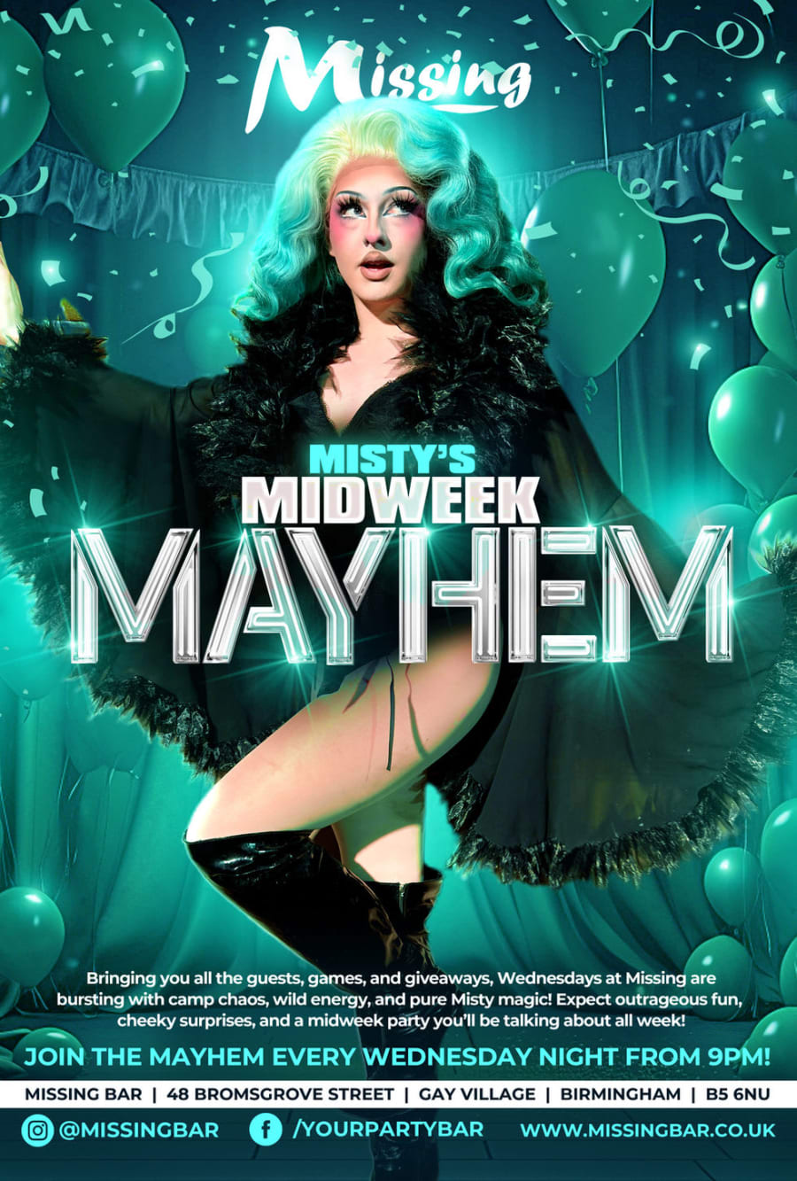 Misty's Midweek Mayhem at Missing Bar poster