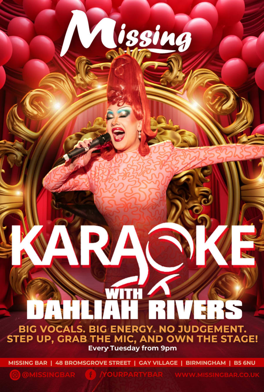 Tuesday Karaoke with Dahliah Rivers at Missing Bar poster