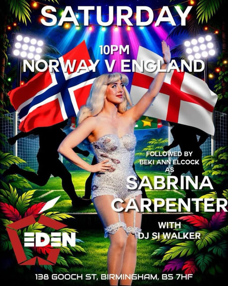 Norway v England + Beki Ann Elcock as Sabrina Carpenter poster