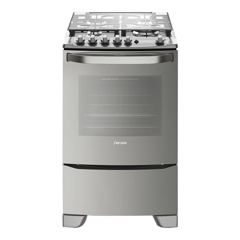 Cocina a Gas Fensa 4 Platos Inox con Grill en Horno y Quemador Triple Llama 56 GXQ