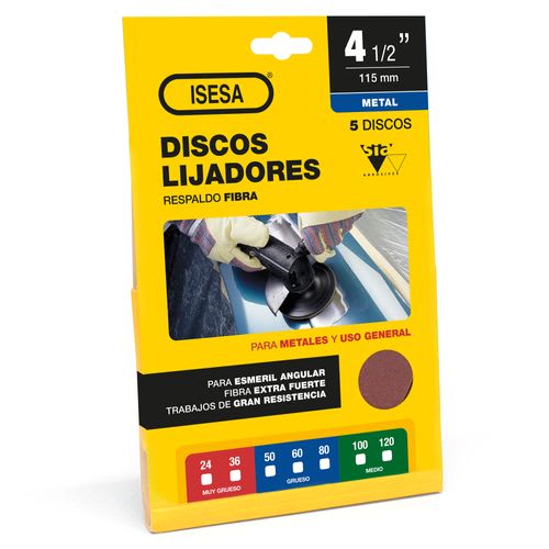 Display 5 Discos Lija Metal - Respaldo Fibra - 4 1/2