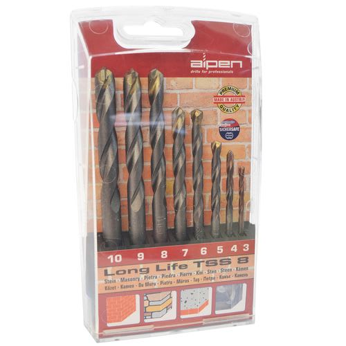 Set 8 Brocas Piedra - 3 a 10 mm - Long Life - Alpen