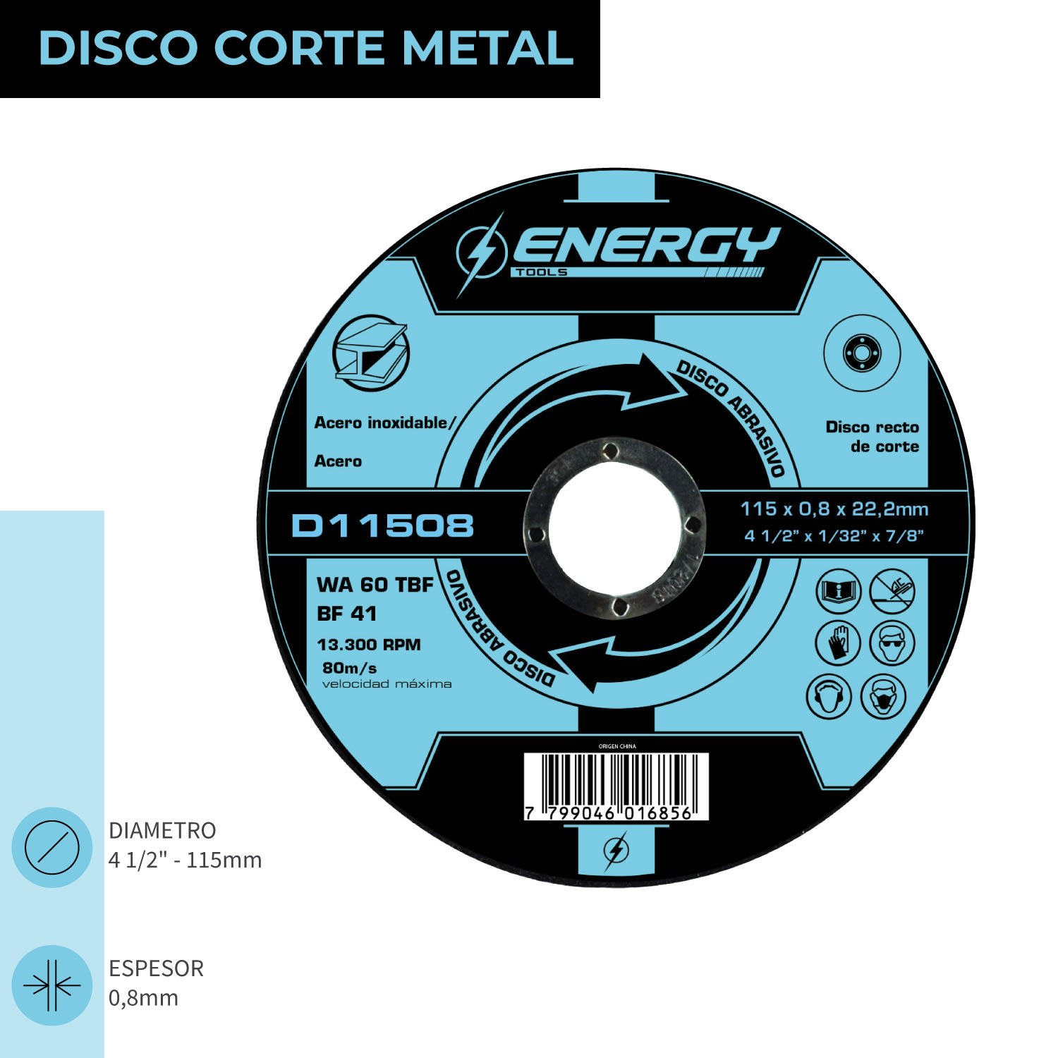 kit 10 x Discos Abrasivos de Corte Metal Ingco 115 X 1,22 X 22,2mm