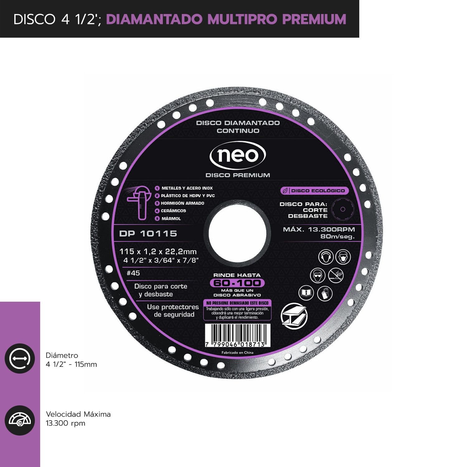 DISCO 4 1/2; DIAMANTADO MULTIPRO PREMIUN DP 10115