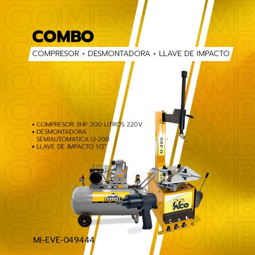 COMBO COMPRESOR + DESMONTADORA +LLAVE IMPACTO