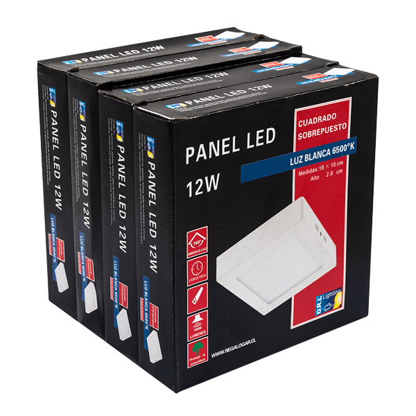 Panel Led Sobrepuesto Pack 4 Unidades Cuadrado 12W 6500K Luz Día