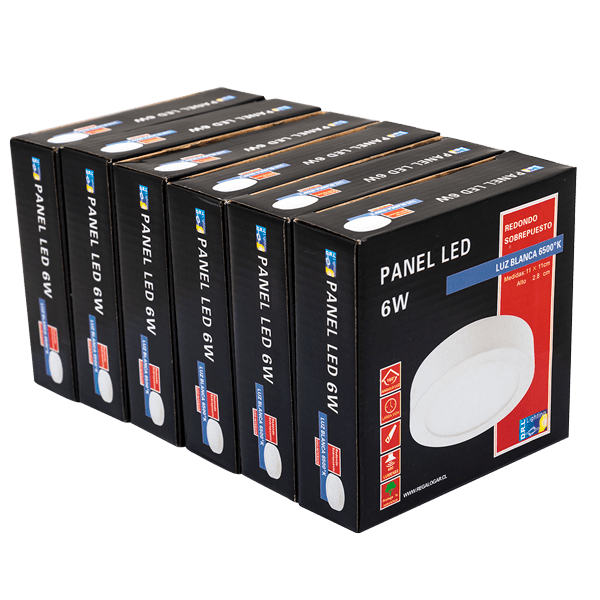 Panel Led Sobrepuesto Pack 6 Unidades Redondo 6W 6500K Luz Día