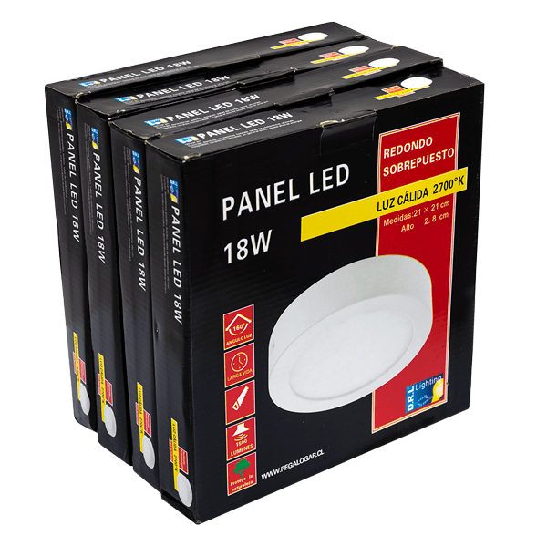 Panel Led Sobrepuesto Pack 4 Unidades Redondo 18W 2700K Blanco Cálido