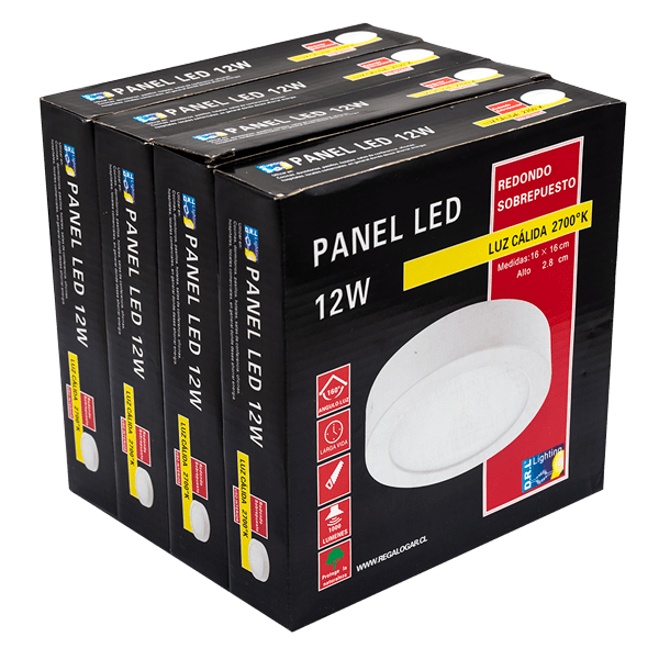 Panel Led Sobrepuesto Pack 4 Unidades Redondo 12W 2700K Blanco Cálido