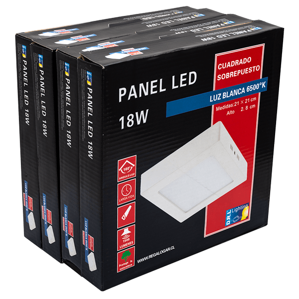 Panel Led Sobrepuesto Pack 4 Unidades Cuadrado 18W 6500 Luz Día