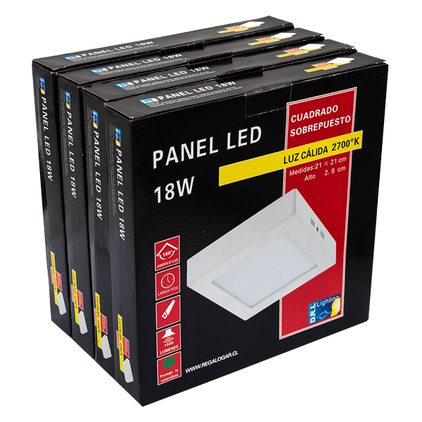 Panel Led Sobrepuesto Pack 4 Unidades Cuadrado 18W 2700K Luz Cálida