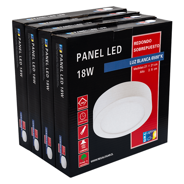 Panel Led Sobrepuesto Pack 4 Unidades Redondo 18W 6500K Luz Día