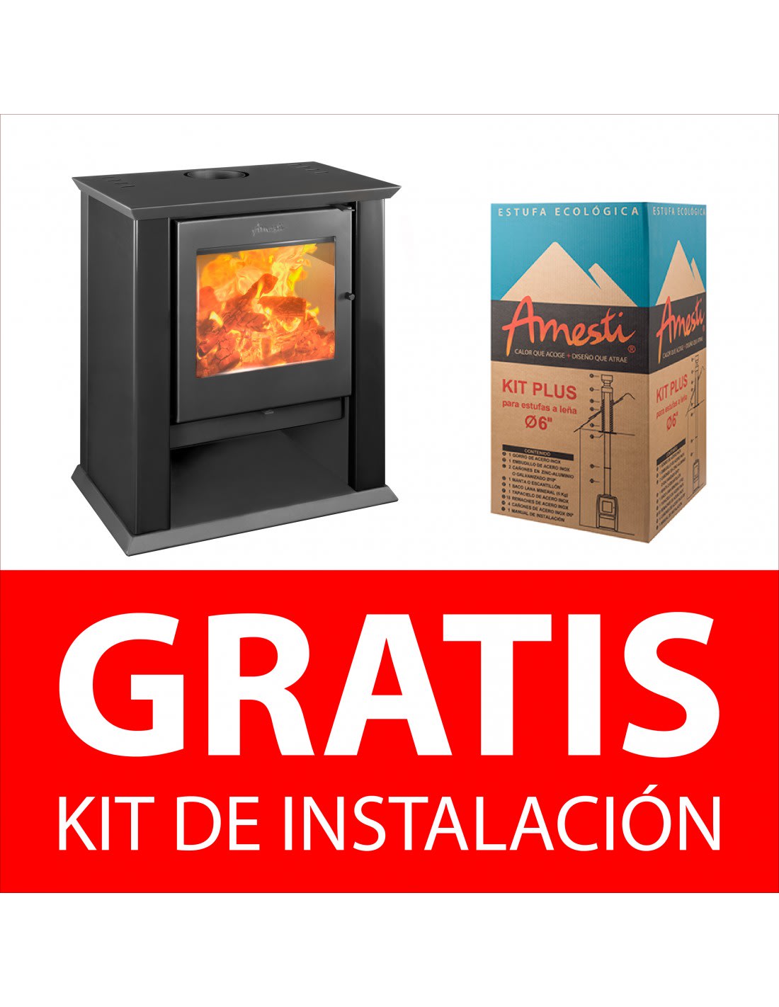 combo estufa classic 500 negro + kit de instalación gratis