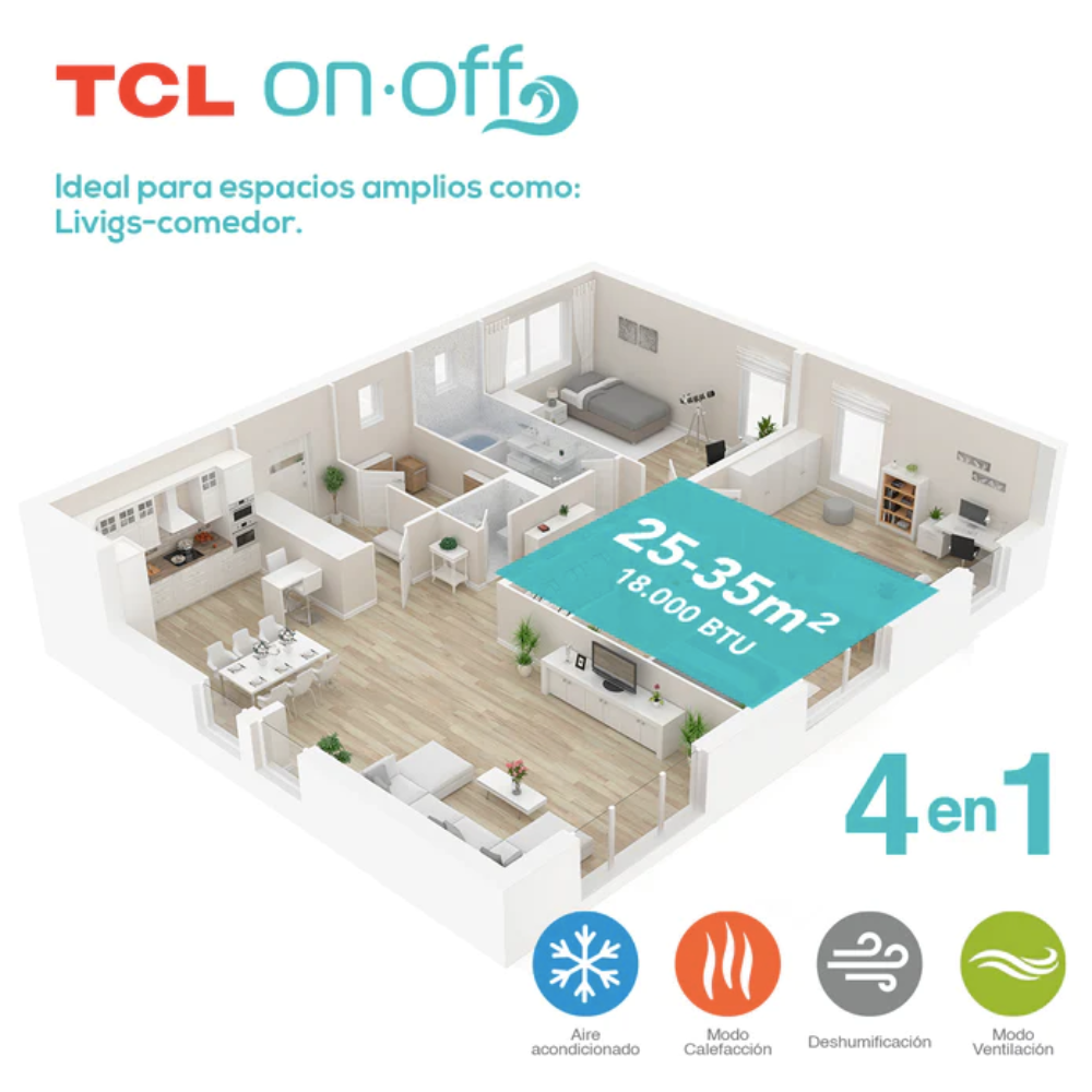 Aire Acondicionado Frio-Calor Split TCL 18000 BTU 4en1