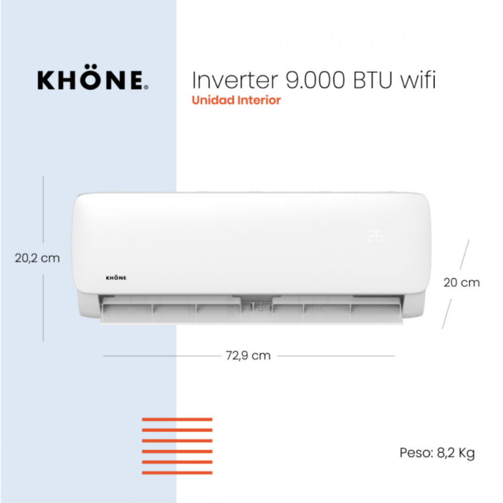 CLIMATIZADOR SPLIT KHÖNE INVERTER WIFI 9000 BTU/h