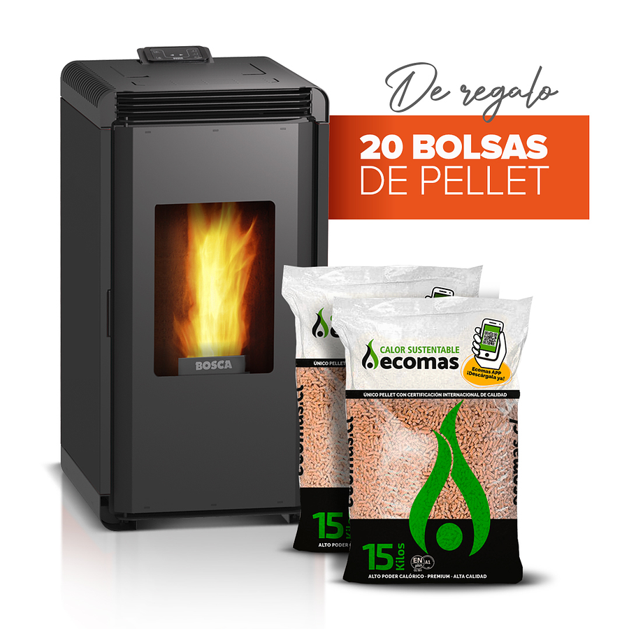 estufa a pellet hera + charcoal + 20 bolsas de pellet