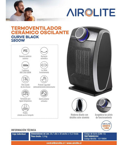 Termoventilador Vertical Curve Black Airolite