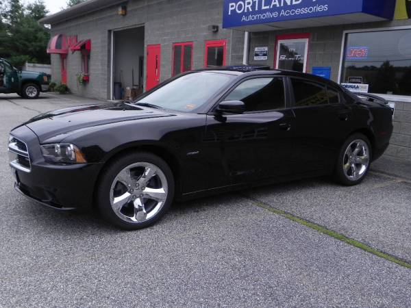 Black Dodge Charger with tinted windows at Portland Tint