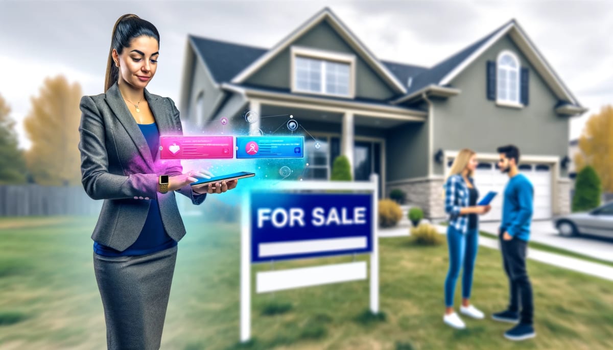 Real estate agent using her phone to message with clients - using text voice and email reminders
