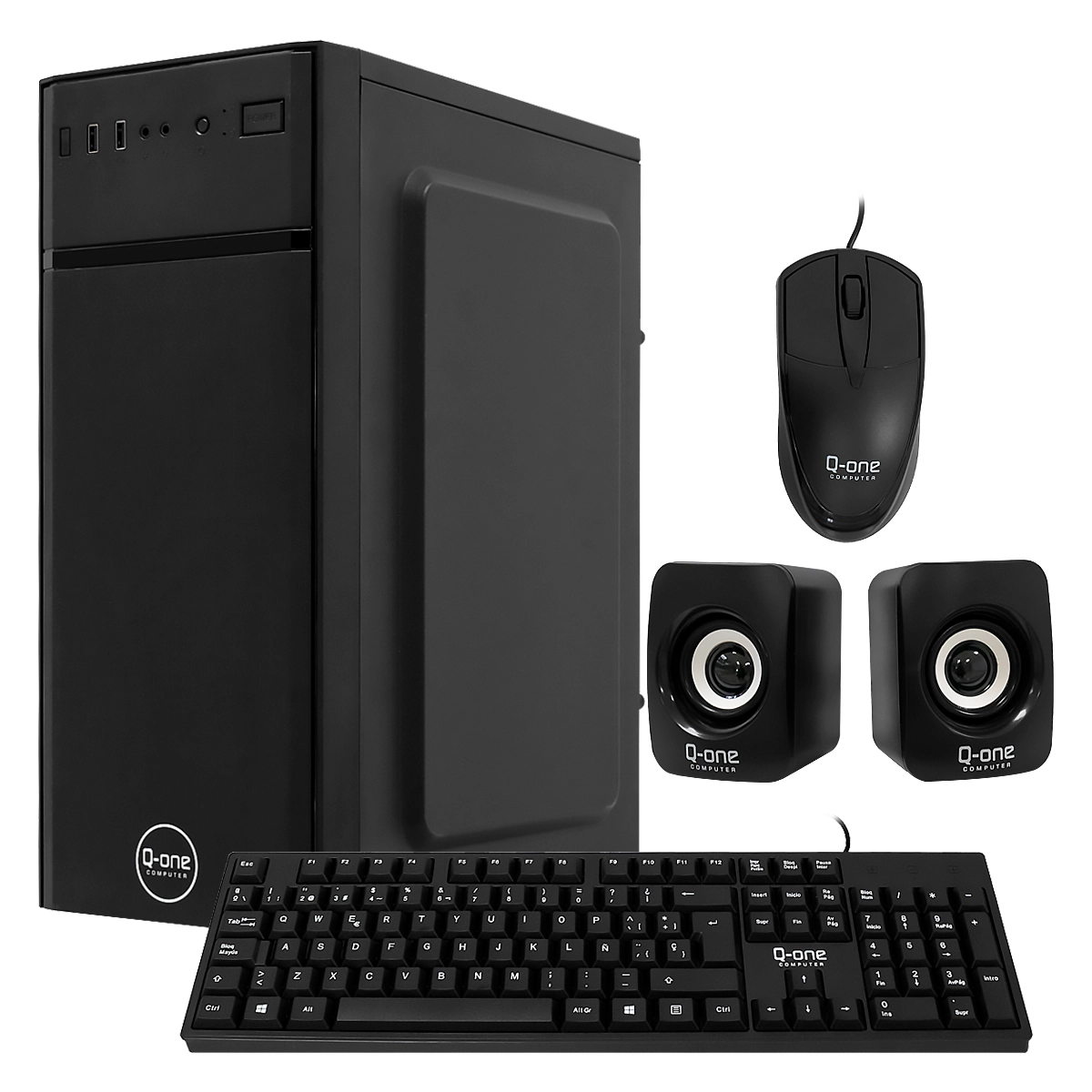 CASE Q-ONE C6016 ATX COMBO Parlante Teclado Muose 2USB 0.4mm PS-250W-Real Black