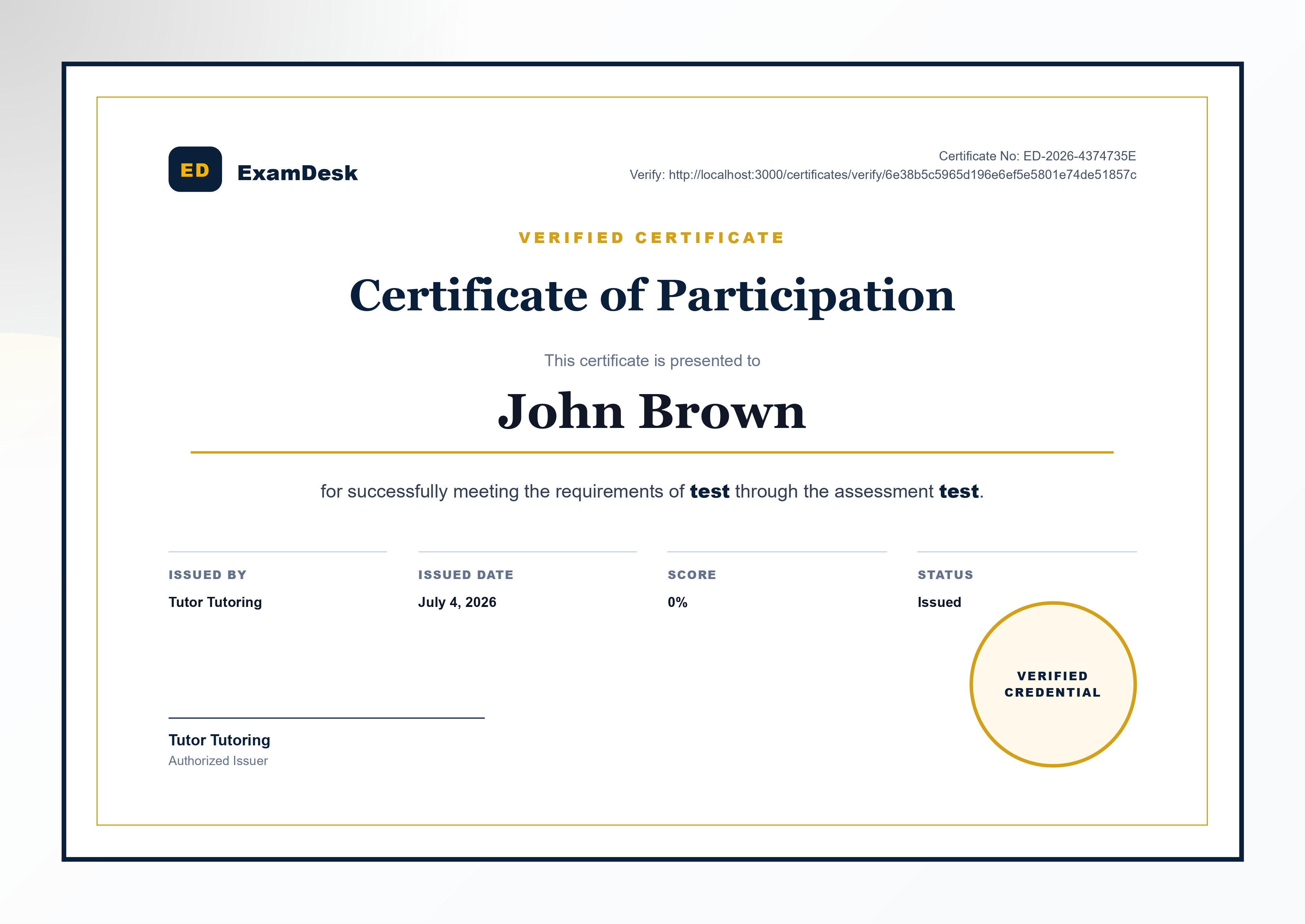 Example MakoraDesk verified certificate